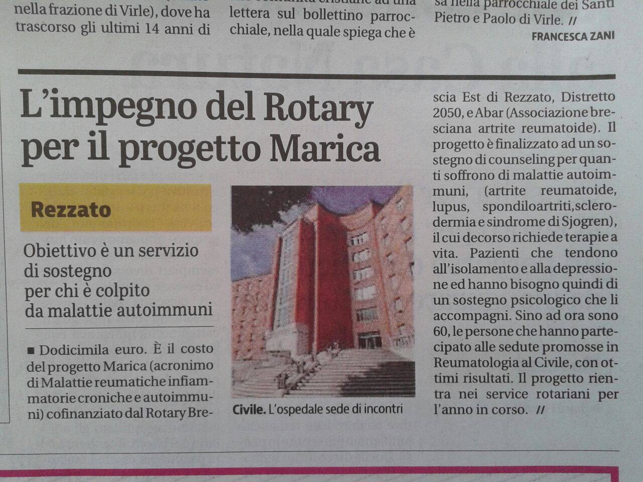 Progetto Marica su Giornale di Brescia