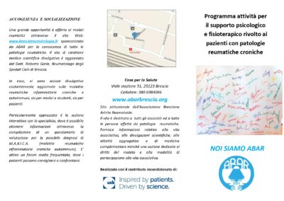 Programma attività per il supporto psicologico e fisioterapico rivolto ai pazienti con patologie reumatiche croniche